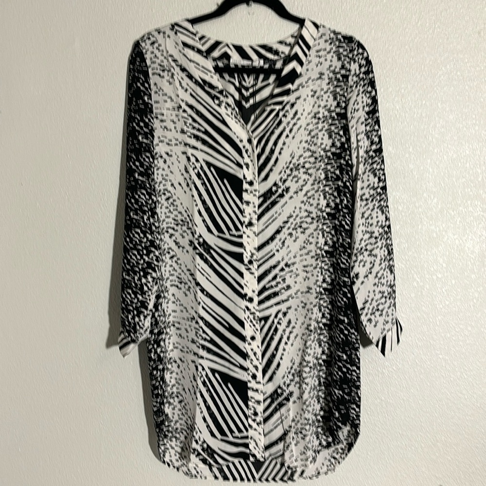 Three Eighty Two Black White Mini Dress Long Sleeve XS
